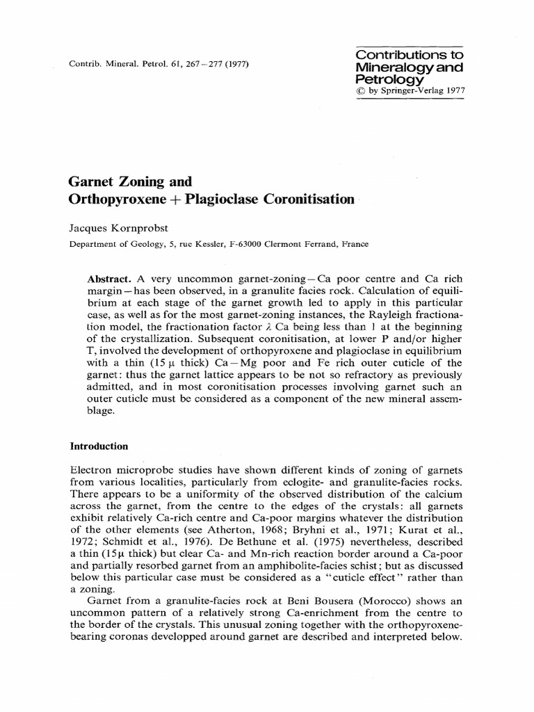 Garnet Zoning in Granulite Facies Rocks | PDF | Petrology | Geology