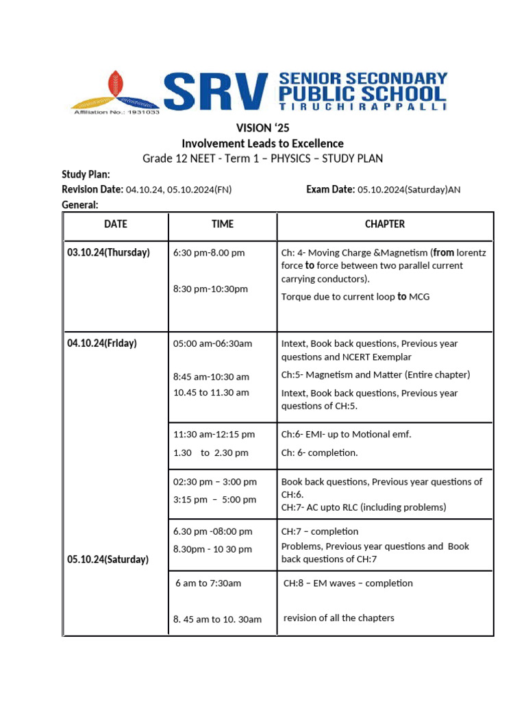 G 12 Neet Jee Physics Term 1 Study Plan 24 25 1 Pdf