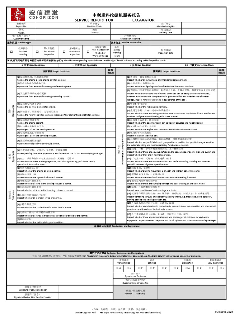 Horizon Excavator Service Report | PDF | Mechanical Engineering ...