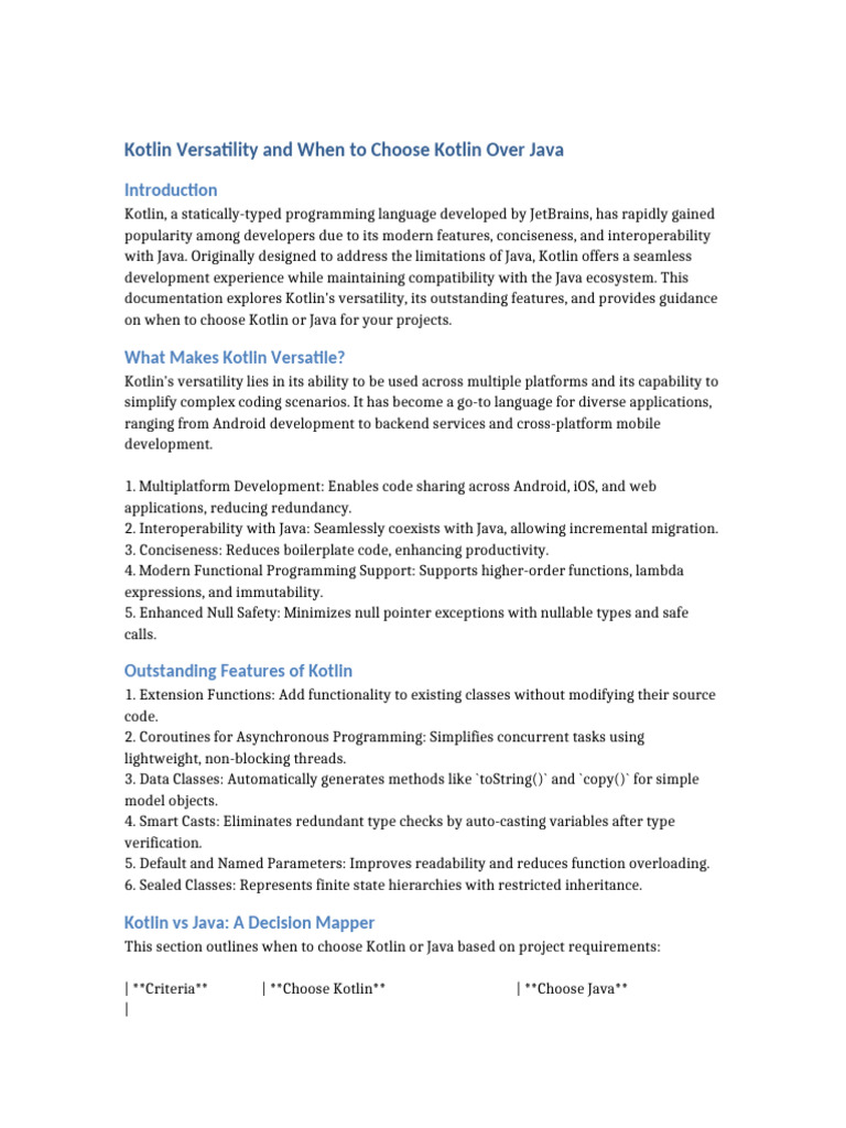 Kotlin Versatility and Features | PDF | Java (Programming Language ...