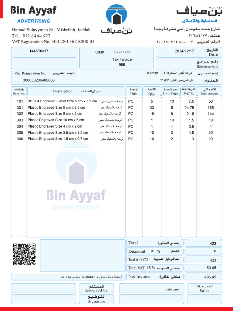Invoice No.986 | PDF
