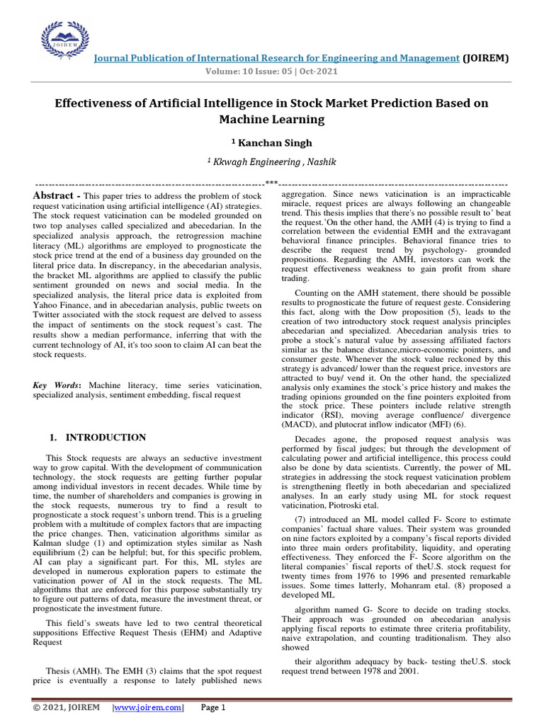 AI in Stock Market Prediction Analysis | PDF | Machine Learning ...