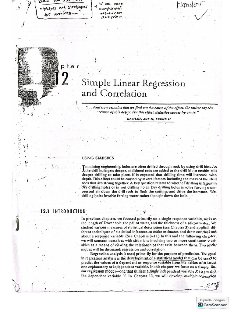 METPEN Chapter 12 (Simple Linear Regression and Correlation) | PDF