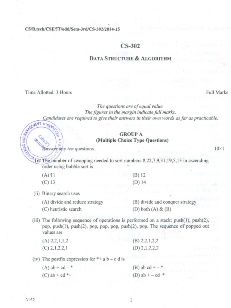 Data Structure & Algorithm_CS302_2014 | PDF