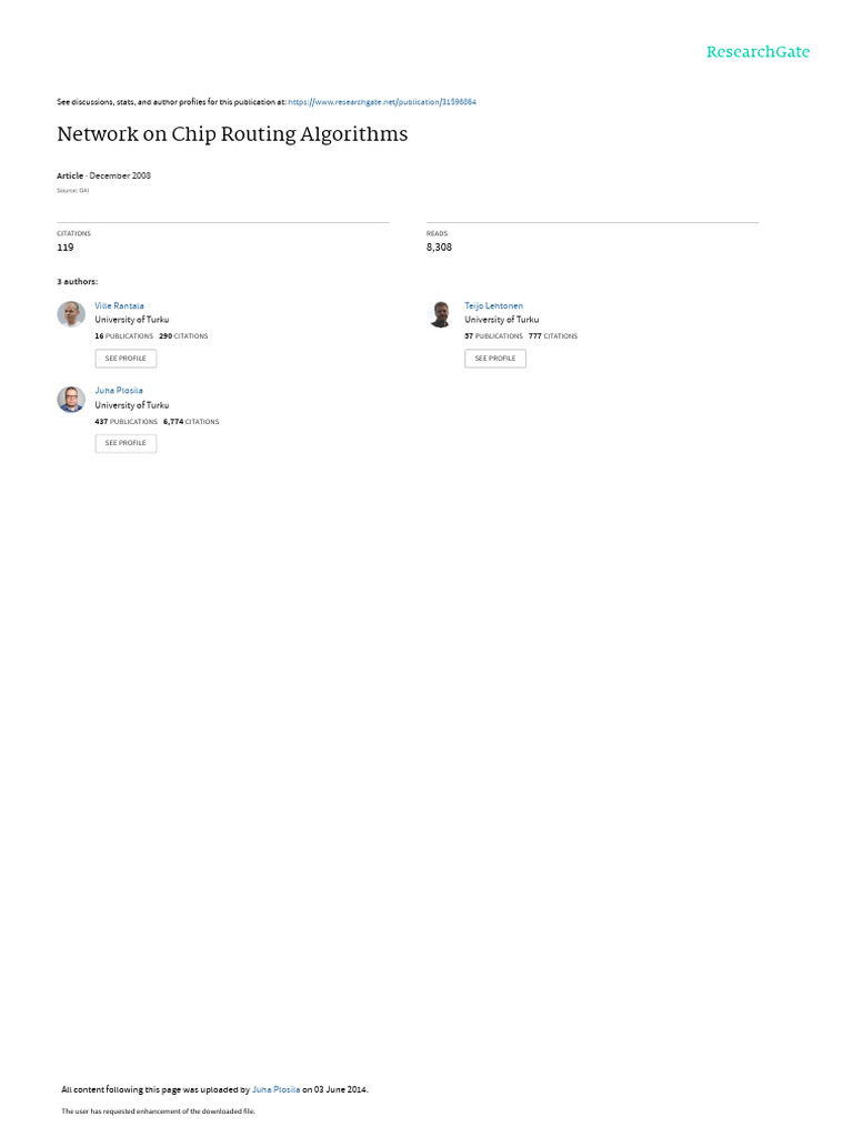 Network on Chip Routing Algorithms | PDF | Routing | Computer Network