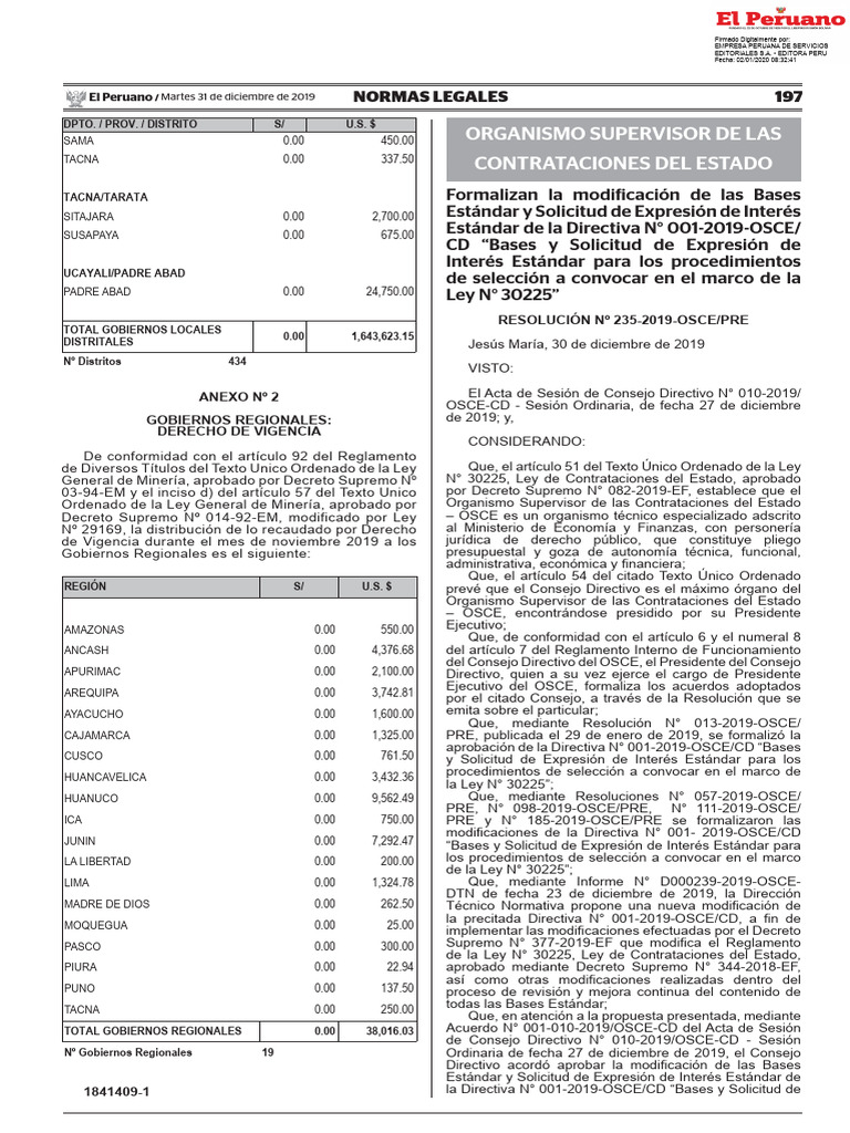 Modificación de Bases Estándar Ley 30225 | PDF | Regulación | Perú