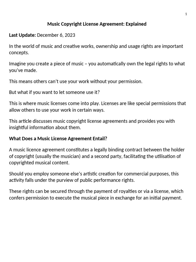 Music Copyright License Agreement Guide | PDF | License | Copyright