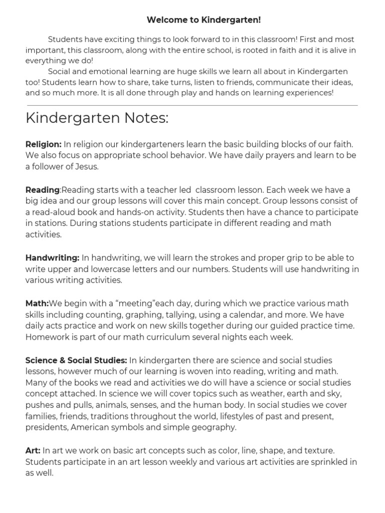 Kindergarten Curriculum Overview | PDF