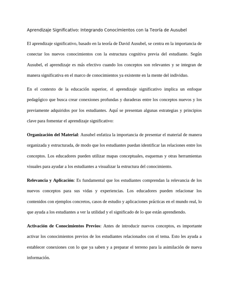 Aprendizaje Significativo Segun Ausubel | PDF | Aprendizaje | Conceptos ...