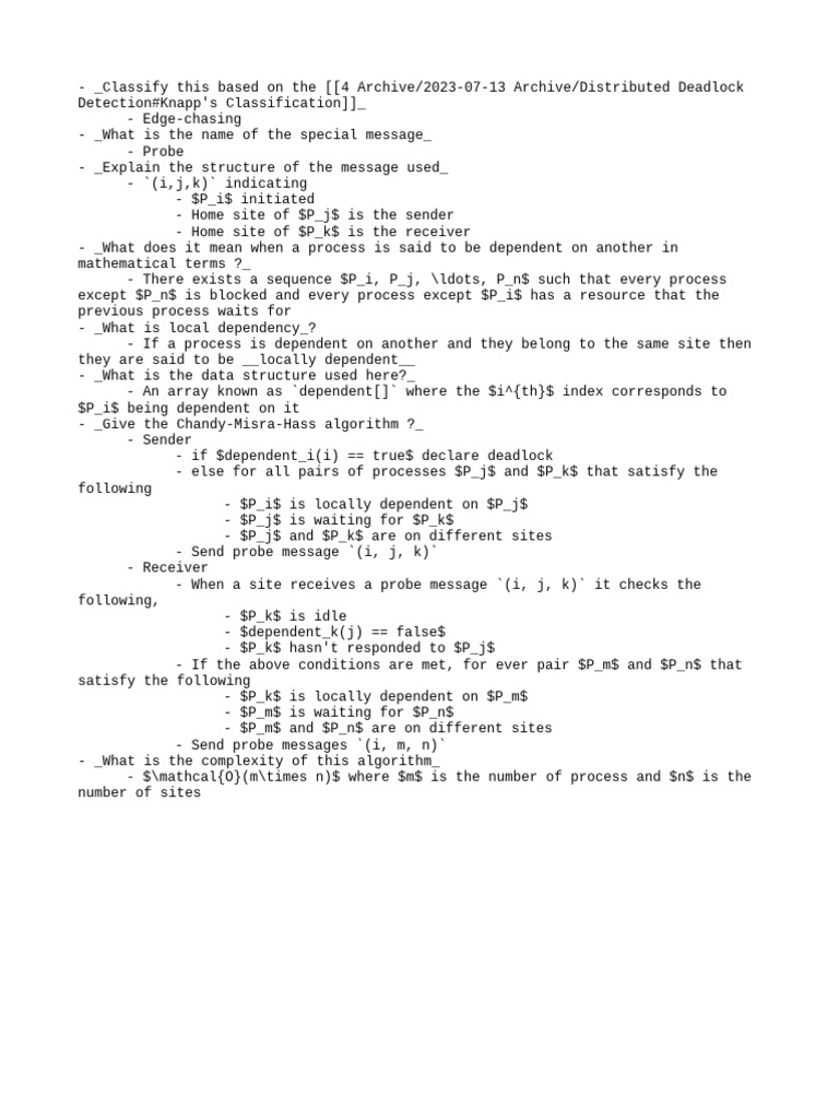 Chandy-Misra-Hass Algorithm For AND Model | PDF