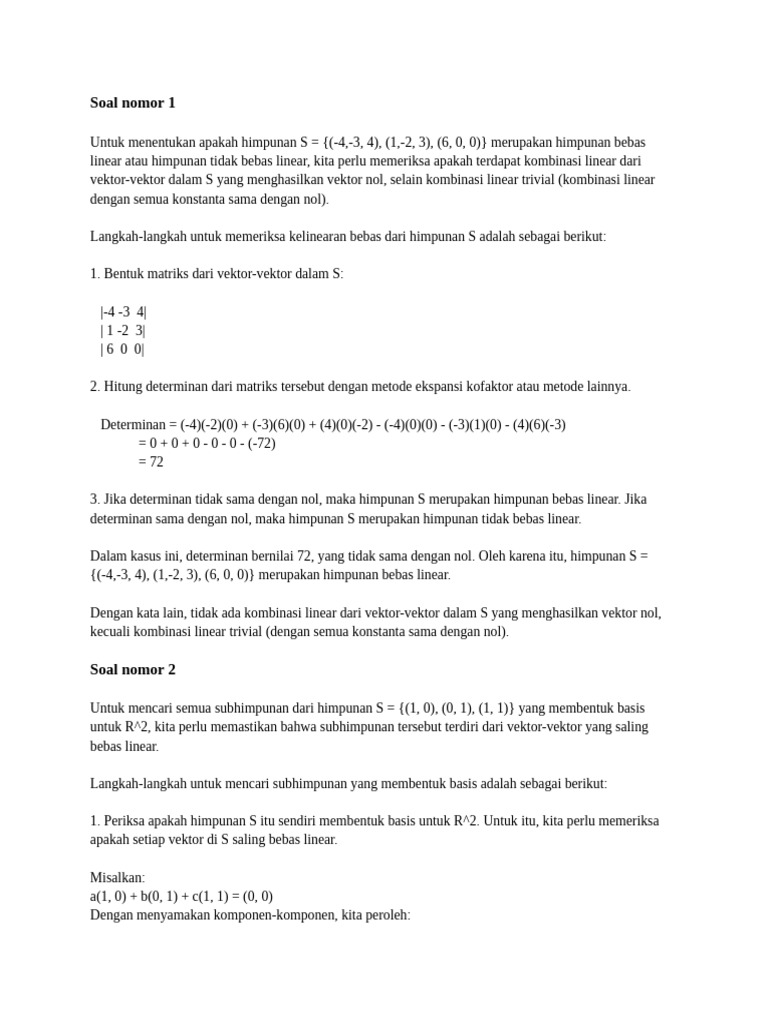Himpunan Bebas Linear dan Basis R^2 | PDF