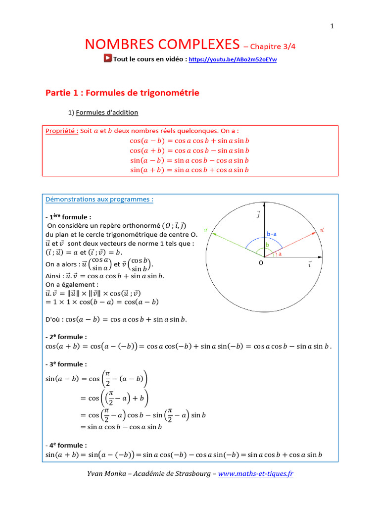 Formules des Nombres Complexes | PDF | Nombre complexe | Fonction ...
