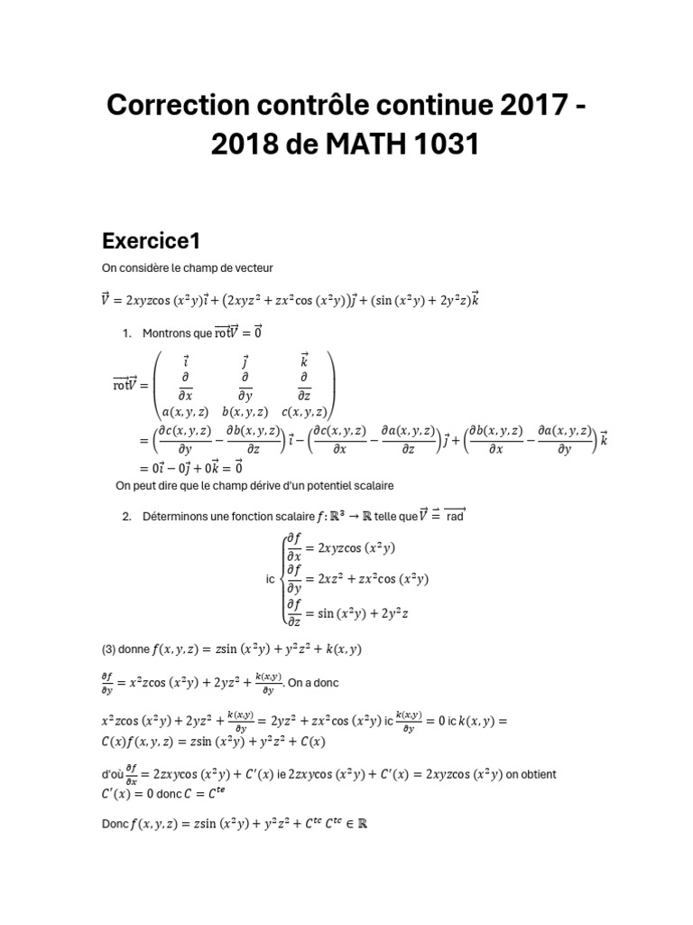 Correction MATH 1031 - Contrôle 2017-2018 | PDF | Nombre rationnel ...