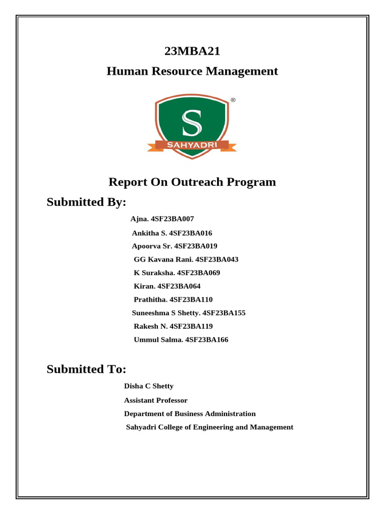 HRM Outreach Program Report | PDF | Communication | Applied Psychology