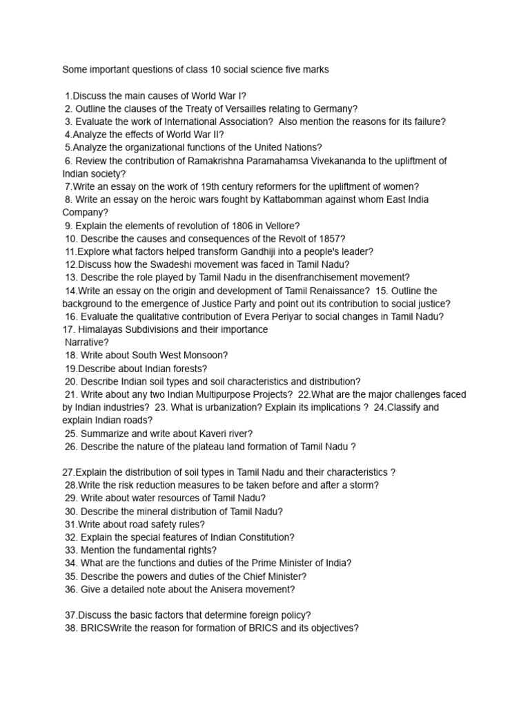 Class 10 Social Science Key Questions | PDF | Gross Domestic Product | Opec