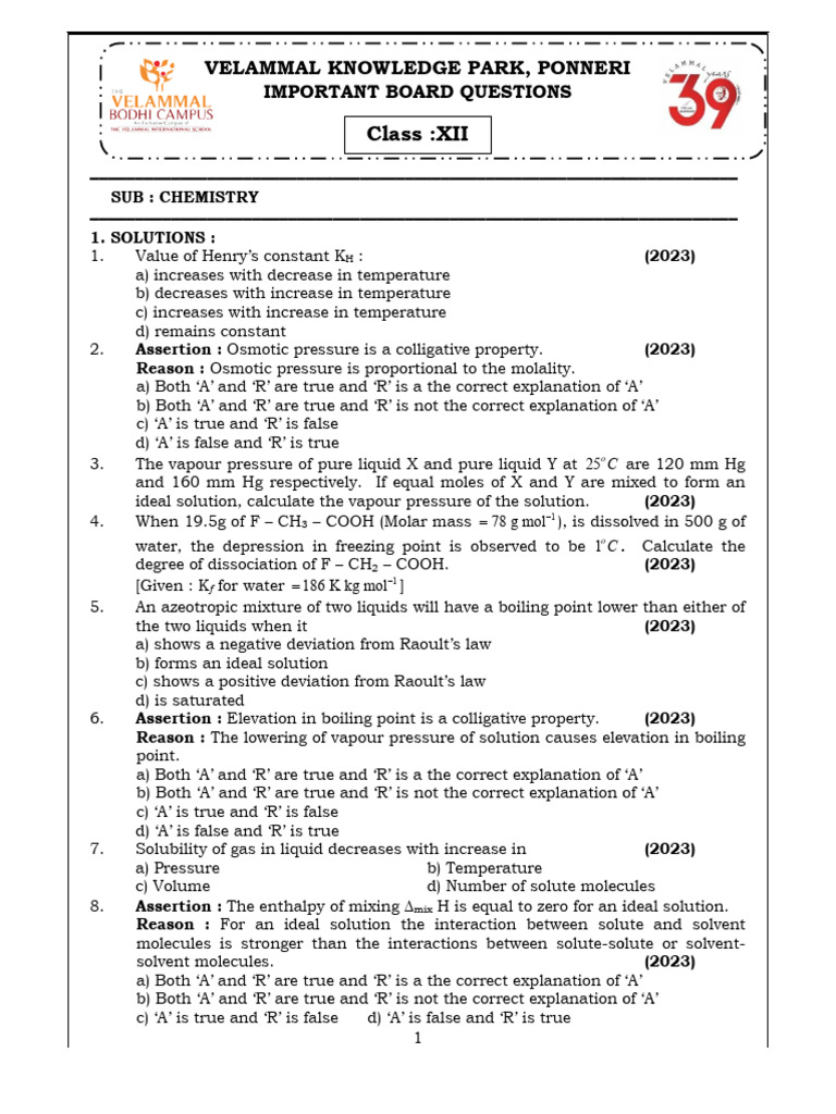 Important Board Questions - RB Sir | PDF | Transition Metals ...