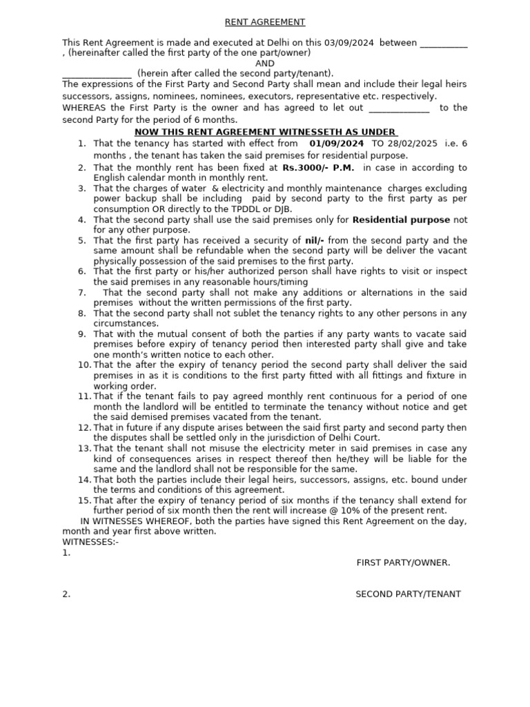 6-Month Residential Rent Agreement | PDF | Leasehold Estate | Land Law