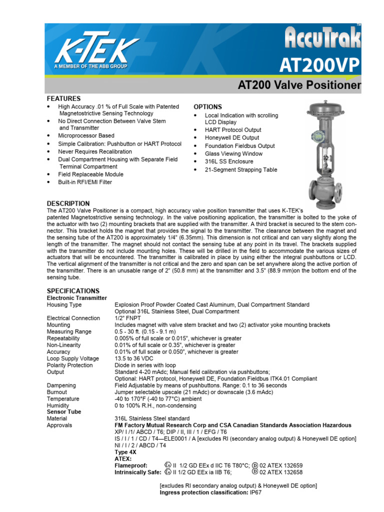 High Accuracy AT200 Valve Positioner | PDF | Valve | Vacuum Tube