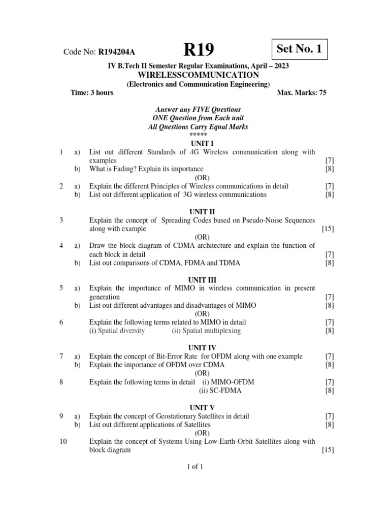 Wireless Communication Exam Questions 2023 | PDF | Orthogonal Frequency ...