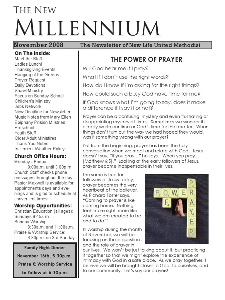 New Life UMC November Newsletter | PDF | United Methodist Church | Prayer