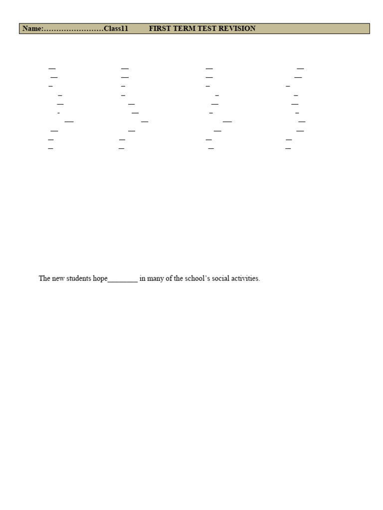 REVISION FOR FIRST TERM TEST- GRADE 11 | PDF