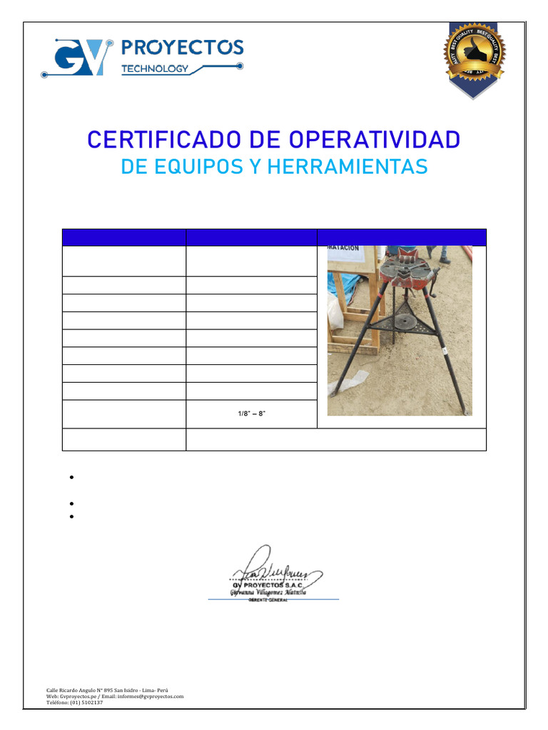 Certificado de Operatividad de Equipos | PDF