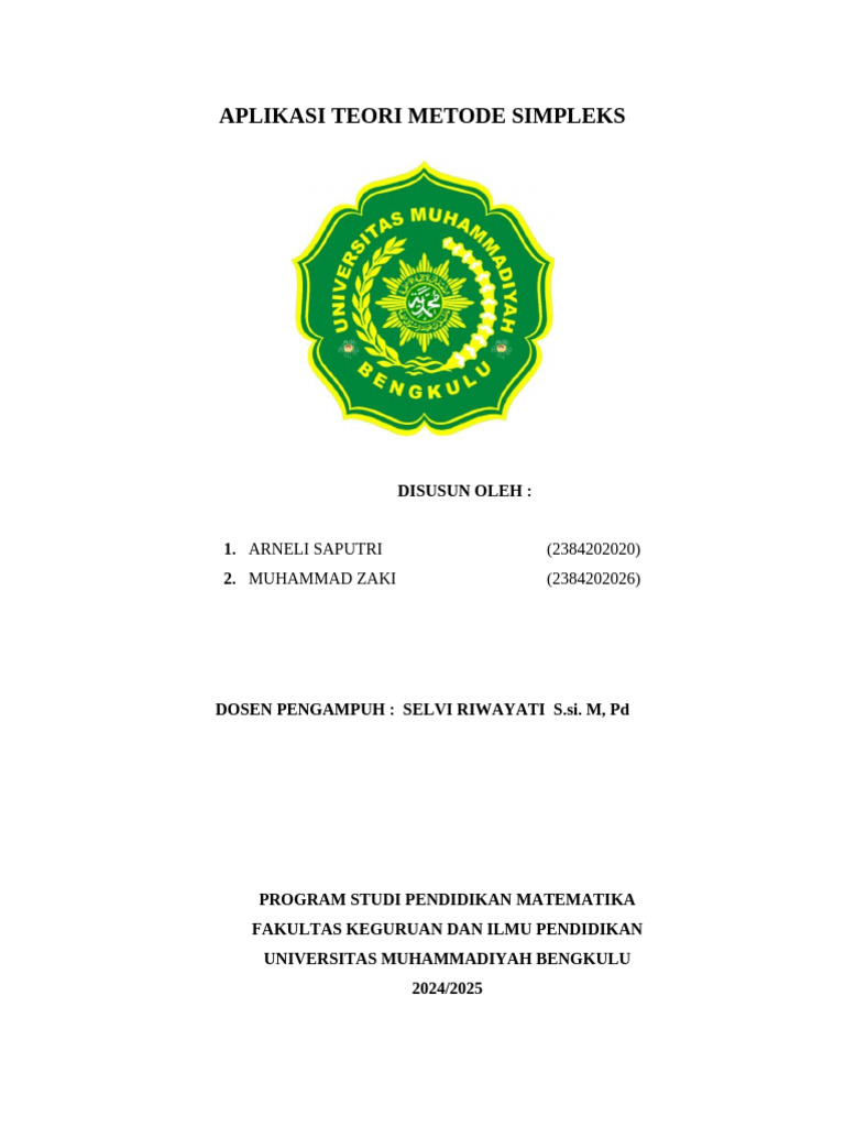 Aplikasi Metode Simpleks dalam Program Linear | PDF
