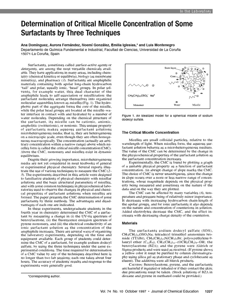 CMC Determination of Surfactants Methods | PDF | Surfactant | Sodium ...
