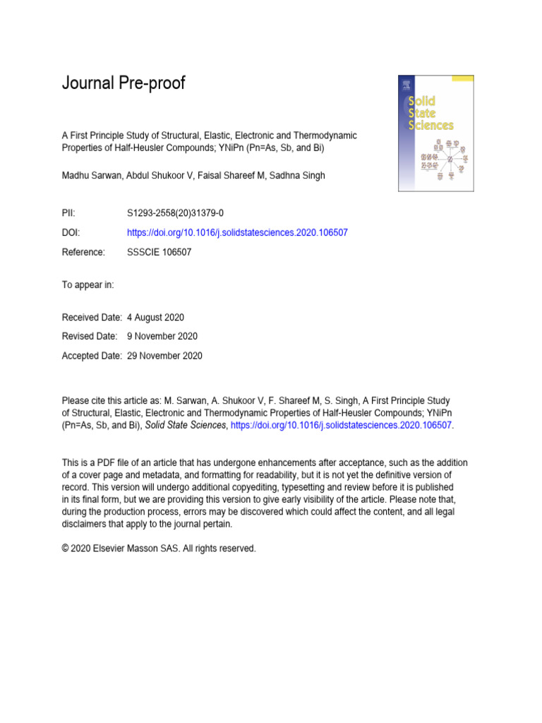 A First Principle Study of Structural, Elastic, Electronic and ...