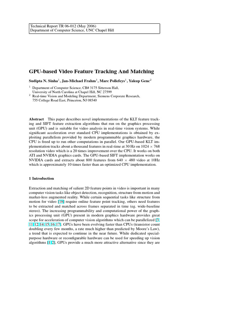 GPU Video Feature Tracking Report | PDF | Graphics Processing Unit ...