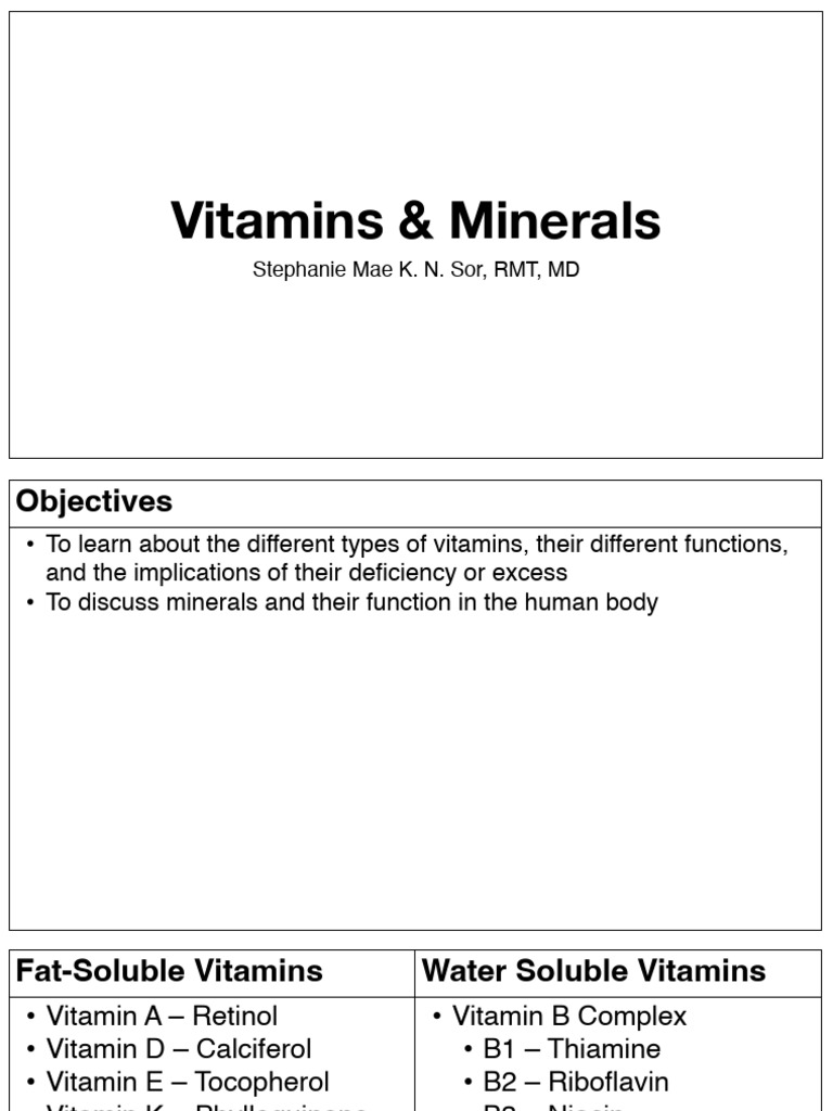 Vitamins and Minerals Overview Guide | PDF | Vitamin | Cofactor ...