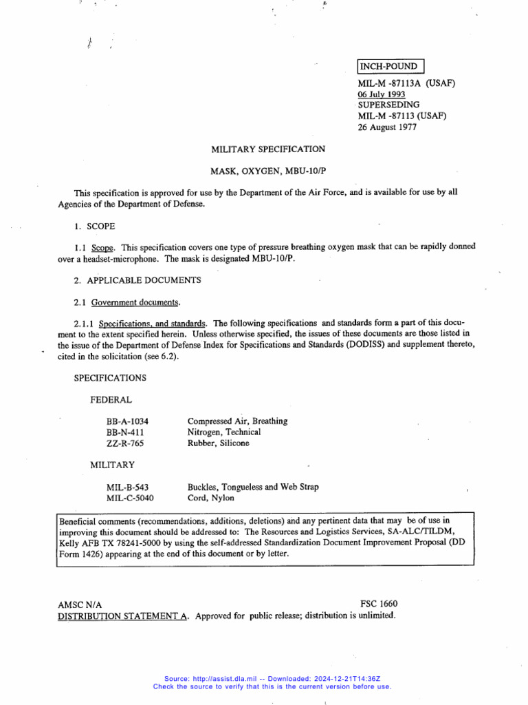 Military Specification for Oxygen Mask MBU-10/P | PDF | Corrosion | Valve