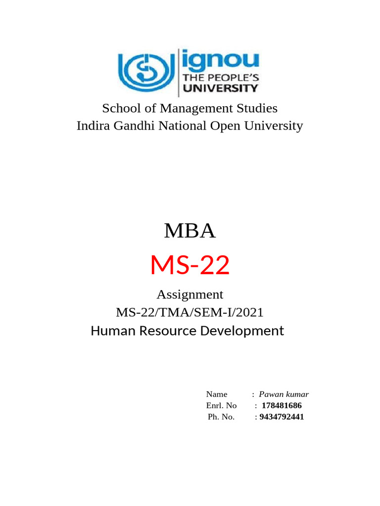 MBA Assignment on Human Resource Development | PDF