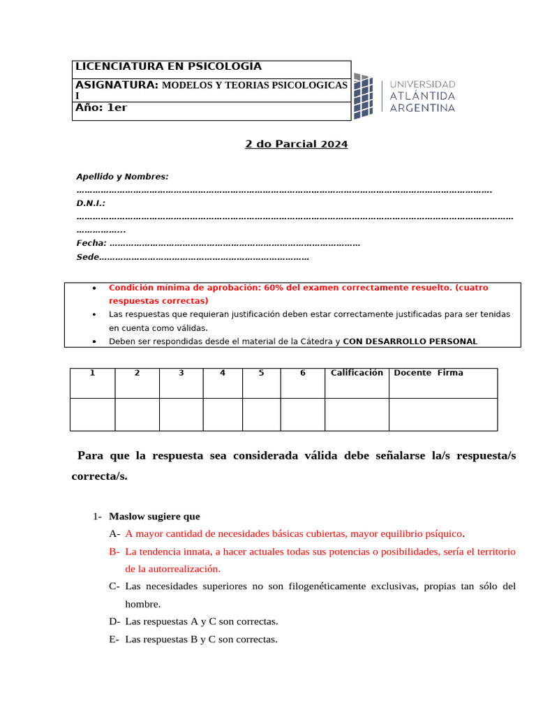 MDA C1 2do Parcial Modelos I 2024 | PDF | Cognición | Ciencia cognitiva