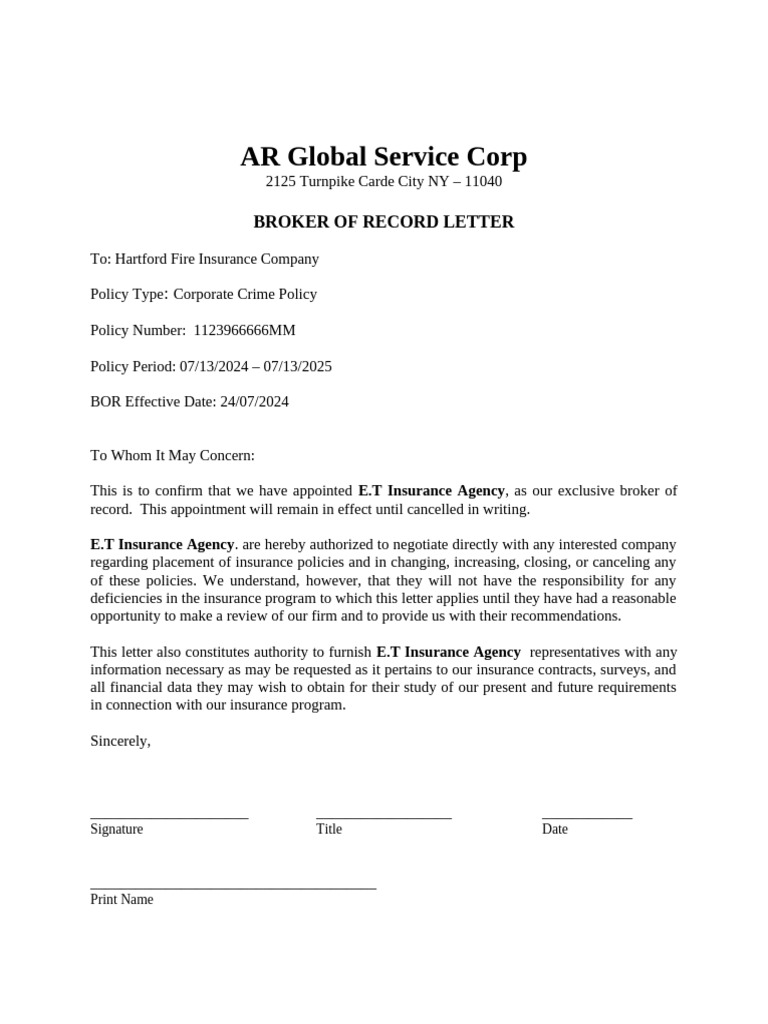 BOR (Broker of Record) PDF