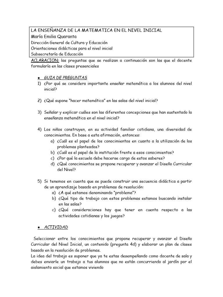 Trabajo Practico La Enseñanza de La Matematica en El Nivel Inicial ...