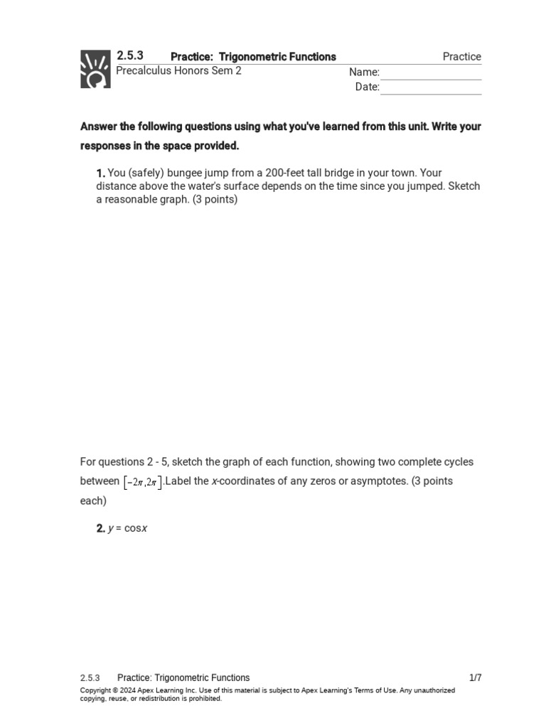 Trigonometric Functions Practice Problems | PDF | Trigonometric ...