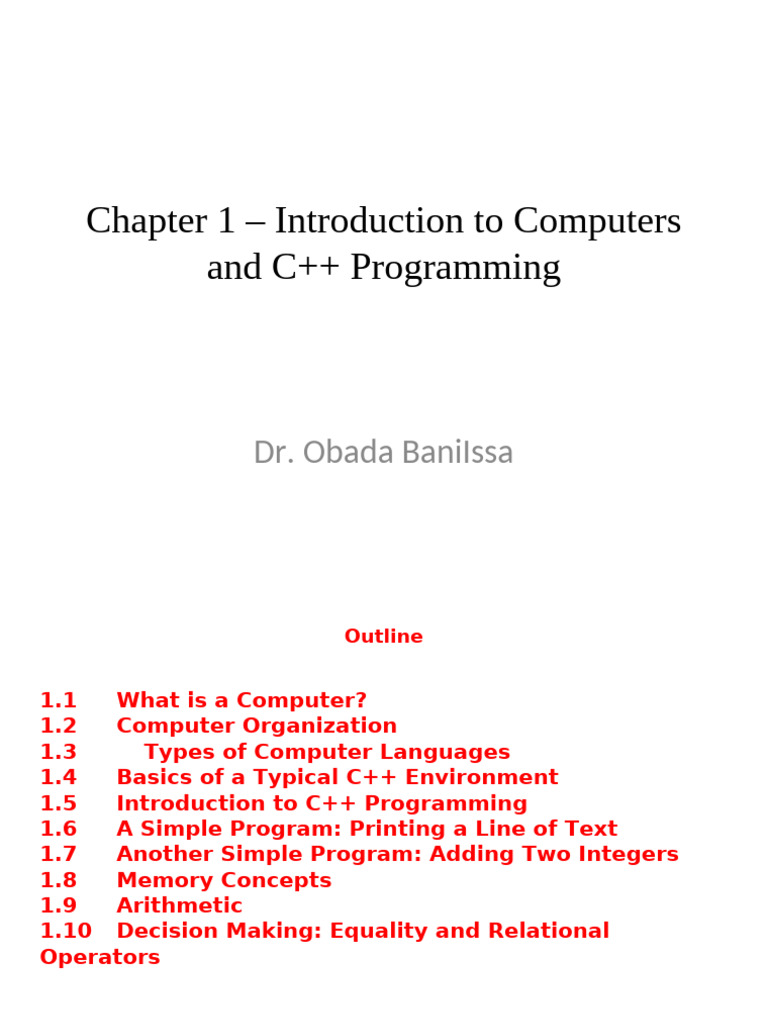 Chapter 1 - Introduction To C++ | PDF | Computer Data Storage | Programming