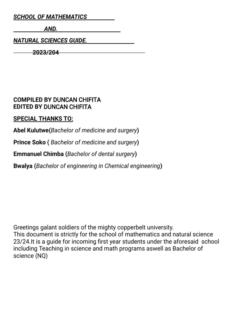 CBU Mathematics & Natural Sciences Guide | PDF | Fee | Medical School