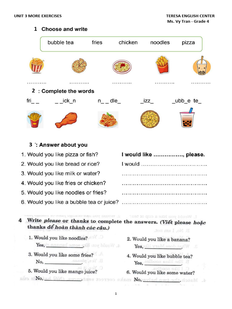 Grade 4 Unit 3 Exercise Answers | PDF