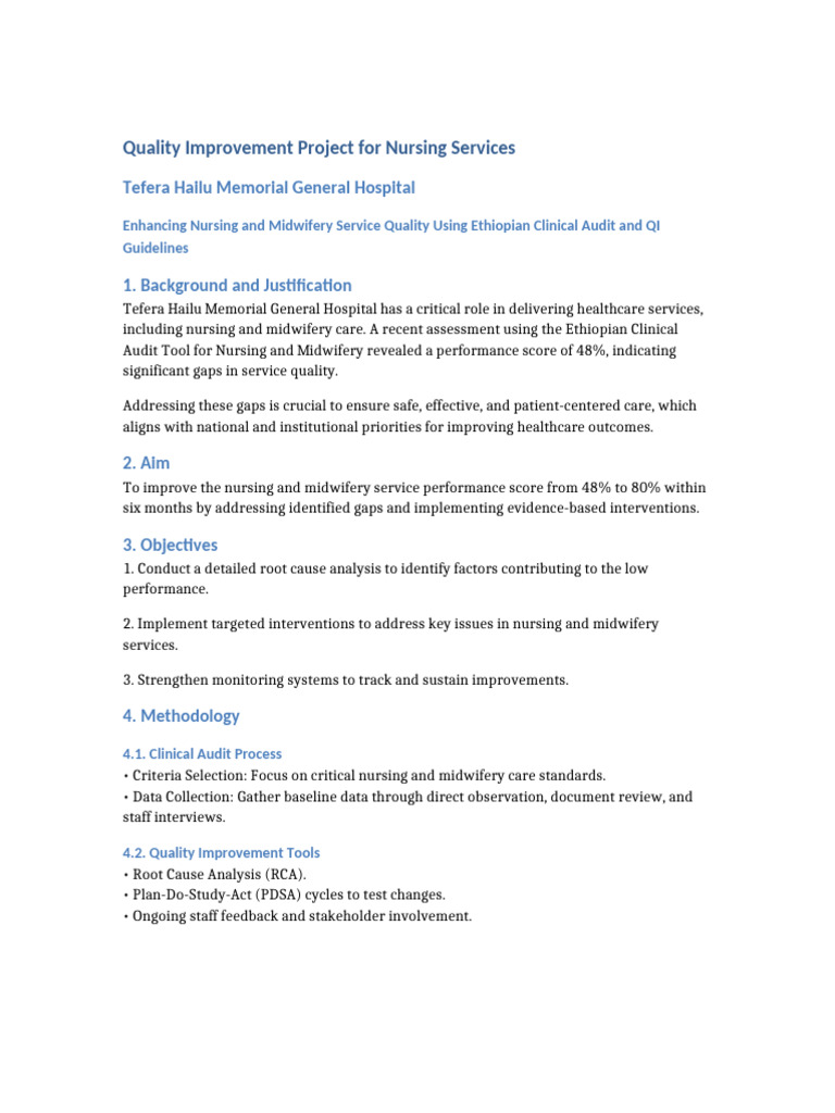 Nursing Quality Improvement Project Plan | PDF | Nursing | Health Care