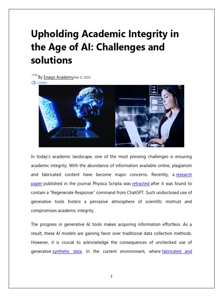 Lectura-ENAGO-Upholding Academic Integrity in The Age of AI | PDF ...