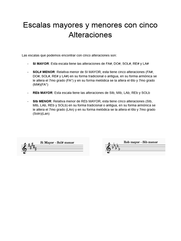Escalas Mayores y Menores Con Cinco Alteraciones | PDF