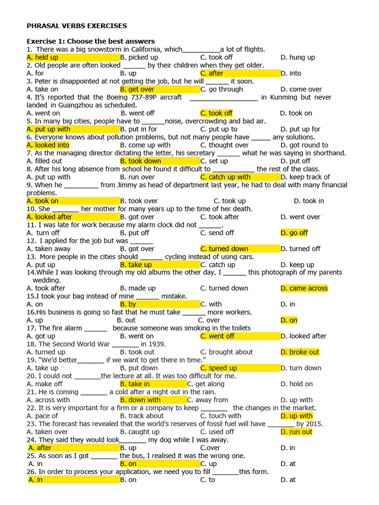 Phrasal Verbs Practice Exercises | PDF | Airport