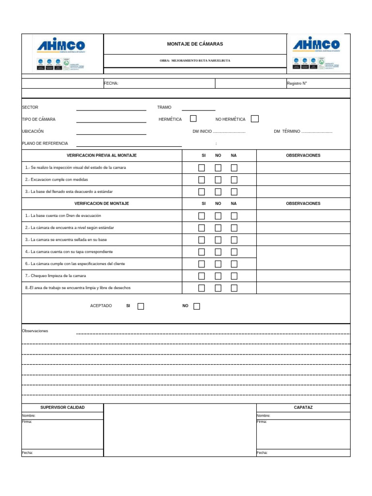 Check List Cámaras | PDF
