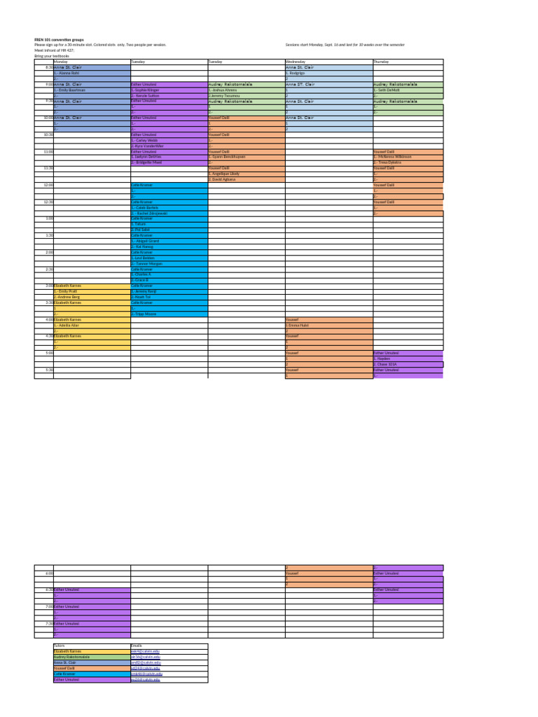 Conversation Groups Schedule - 2024 - FALL FREN 101 | PDF