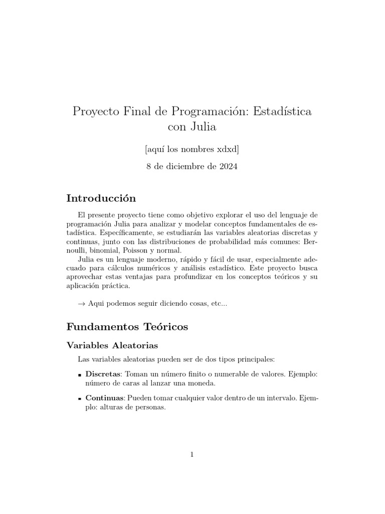 Proyecto de Programación | PDF | Variable aleatoria | Distribución de ...