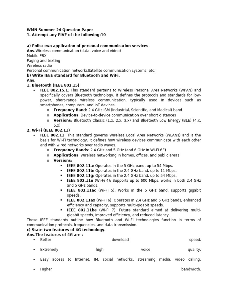 WMN Summer 24 Exam Overview | PDF | Computer Network | Wireless