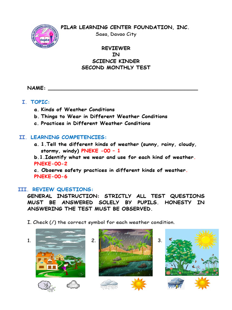 Science Kinder Weather Review Test | PDF