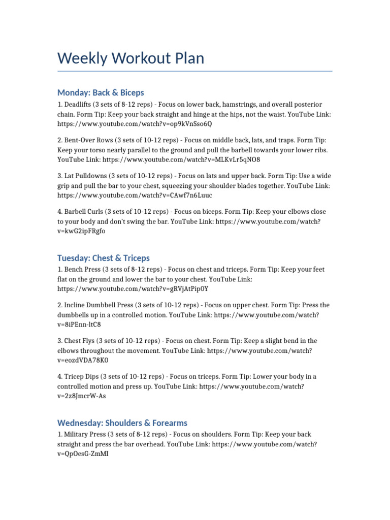 Workout Plan With Links | PDF | Musculoskeletal System | Weight Training